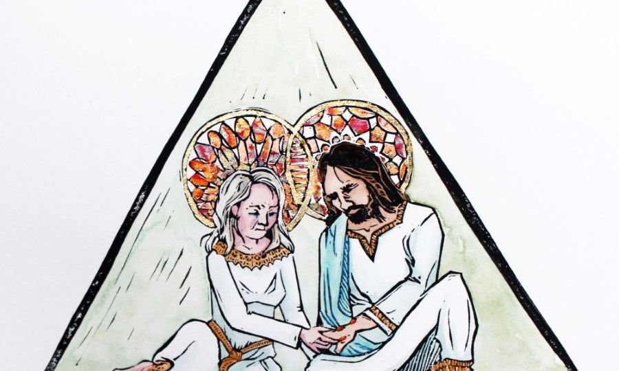 Heavenly Mother and Jesus Christ sitting in front of a triangle