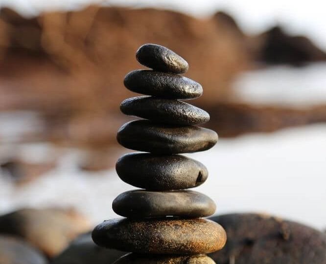 Small stones stacked in a tower